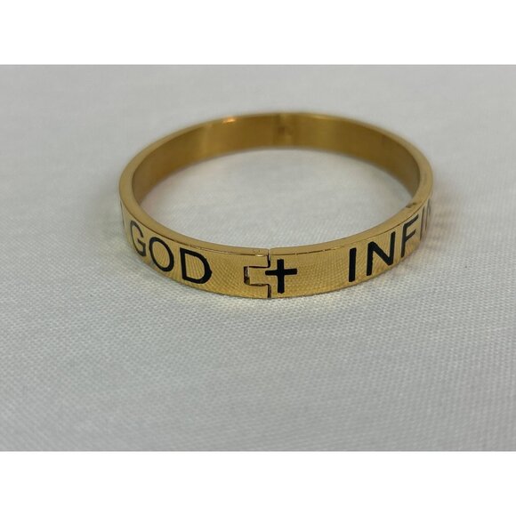 Gold Tone Trust In God Infinitely Hinged Bangle Bracelet Cross Details - Picture 2 of 7
